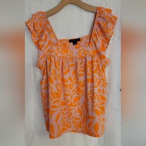 Sanctuary Orange and Beige Leaf Print Blouse Size Small